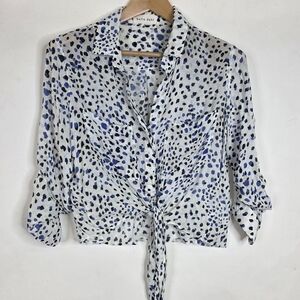 Bella Dahl abstraxt print casual button down long sleeves shirt with tie front